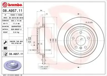 BREMBO 08A95711 Диск тормозной