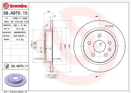 BREMBO 08A97011 Диск тормозной