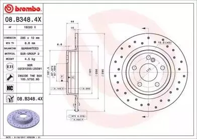 BREMBO 08B3484X Диск тормозной перфорированный