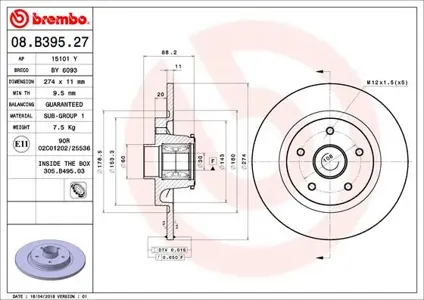 BREMBO 08B39527 Тормозной диск