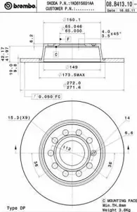BREMBO 08B41311 Диск тормозной , окрашенный
