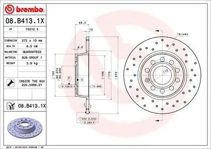 BREMBO 08B4131X Диск тормозной перфорированный