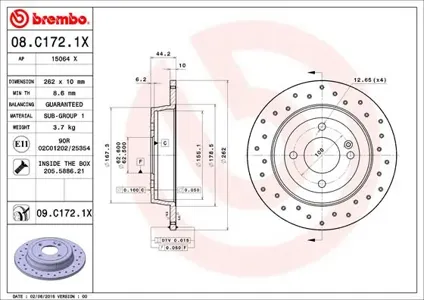 BREMBO 08C1721X Диск тормозной Xtra зад