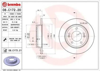 BREMBO 08C17221 Диск тормозной , окрашенный