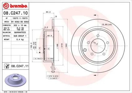 BREMBO 08C24711 Диск тормозной Mitsubishi ASX 10- Outlander 06- задний