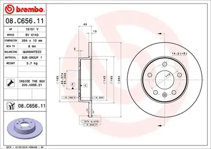 BREMBO 08C65611 Диск тормозной UV Coated зад