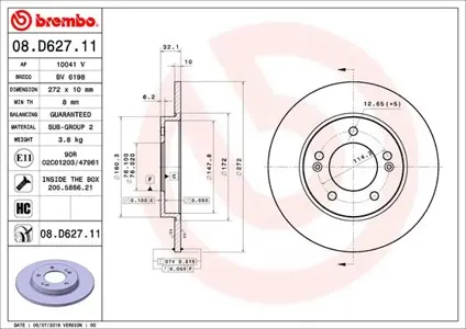 BREMBO 08D62711 Диск торм.задний
