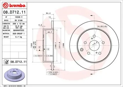 BREMBO 08D71211 Диск тормозной