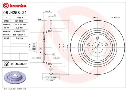 BREMBO 08N25821 Диск тормозной 08.N258.21 задний Ford Mondeo 1.0-2.0iTDCi 14>