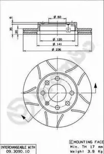 BREMBO 09309075 Диск торм.вент. с насечками