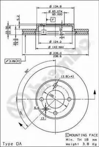 BREMBO 09476514 Диск торм.перед.вент.
