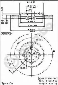 BREMBO 09488310 Диск торм.перед.вент.