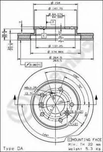 BREMBO 09525210 Диск торм.перед.вент.