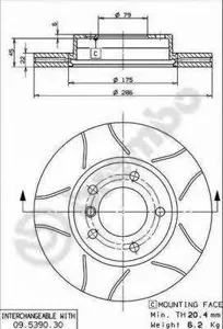 BREMBO 09539077 Диск торм.вент. с насечками
