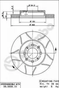 BREMBO 09550975 Диск торм.вент. с насечками