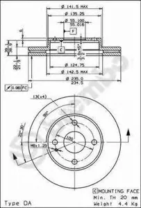 BREMBO 09558134 Диск торм.перед.вент.