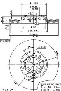 BREMBO 09574521 Диск торм.перед.вент.