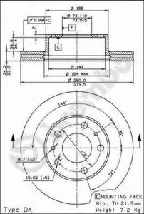 BREMBO 09590414 Диск тормозной PSA/FIAT JUMPER/BOXER/DUCATO 94- передний D=280мм.