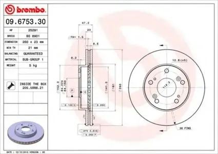BREMBO 09675330 Диск торм.вент.