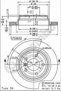 BREMBO 09684111 Диск торм.задний вентилируемый