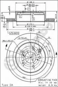 BREMBO 09691210 Торм.диск задний вентилируемый