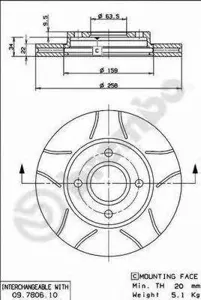 BREMBO 09780675 Диск торм.вент. с насечками