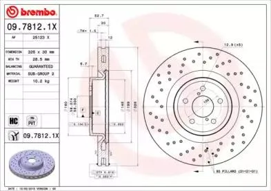 BREMBO 0978121X Диск торм.вент. , перфорированный, Xtra