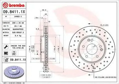 BREMBO 0984111X Диск тормозной 09.8411.1X передний перфорированный Xtra Mercedes W202W203W210 2.0-3.0D 95>