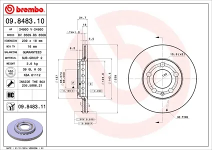 BREMBO 09848311 Диск торм.вент.