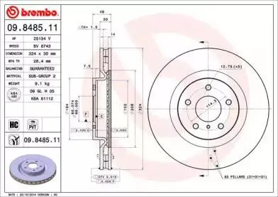 BREMBO 09848511 Диск торм.перед.вент.