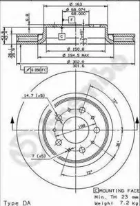 BREMBO 09864211 Диск торм.перед.вент.