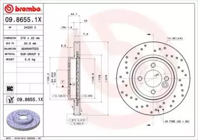 BREMBO 0986551X Диск торм.вент. , перфорированный, Xtra