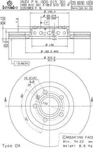 BREMBO 09869011 Диск торм.вент.