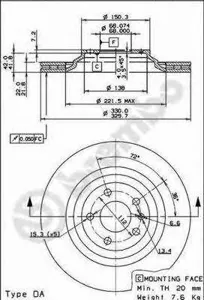 BREMBO 09884221 Диск торм.задний вентилируемый