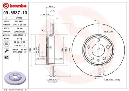 BREMBO 09893711 Диск торм.вент.