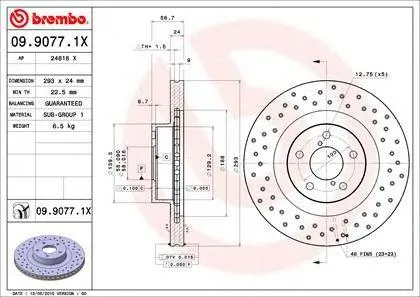 BREMBO 0990771X Диск тормозной 09.9077.1X передний перфорированный Xtra Subaru Impreza 2.0 00>