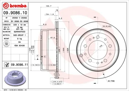 BREMBO 09908611 Диск торм.вент.