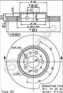 BREMBO 09913011 Диск торм.вент.