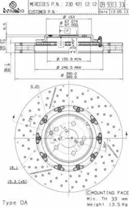 BREMBO 09931333 Диск тормозной перфорированный с насечками