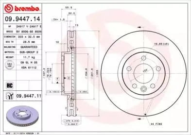 BREMBO 09944711 Диск торм.вент.