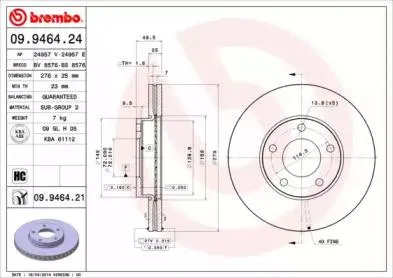 BREMBO 09946421 Диск торм.вент.