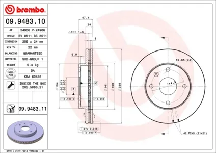 BREMBO 09948311 Диск торм.вент.