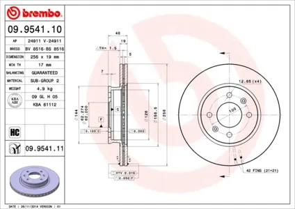 BREMBO 09954111 Диск торм.вент.
