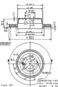 BREMBO 09957311 Диск торм.задний вентилируемый