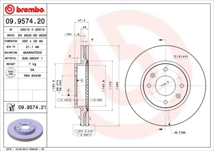 BREMBO 09957421 Диск торм.вент.