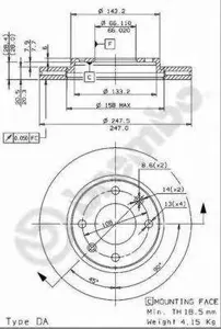 BREMBO 09961014 Диск торм.перед.вент.