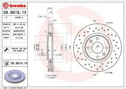 BREMBO 0996191X Диск торм.вент. , перфорированный, Xtra