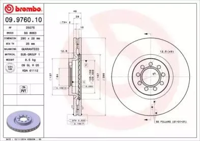 BREMBO 09976010 Диск торм.перед.вент.