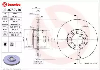BREMBO 09976210 Диск торм.перед.вент.
