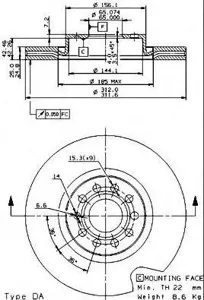 BREMBO 09977211 Диск торм.перед.вент.